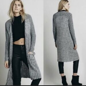 Free People Gray Striped Duster Cardigan